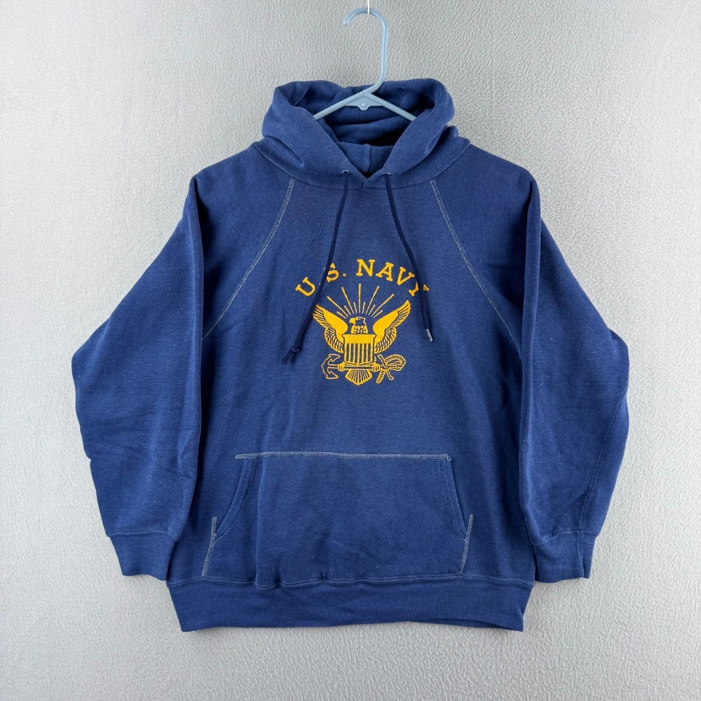 Vintage 80s Military Sweatshirt Mens Medium Blue Raglan Thin Fabric USN NAVY USA